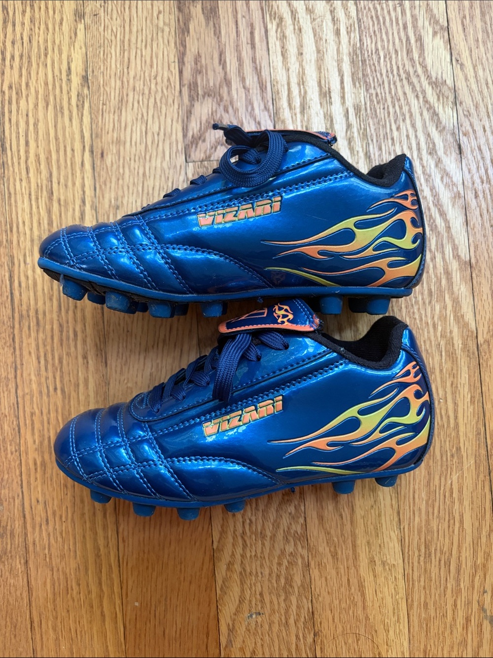 Kids Blue Soccer Cleats with Flame Design VGUC